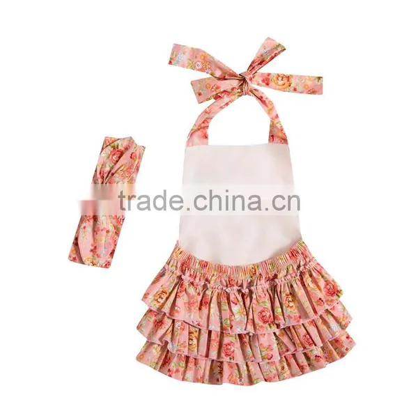 Rompers Newborn Baby Ruffle Romper Girls Summer Style Clothing Flower Romper With Headbands photo-3