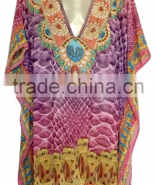 Purple Digital Crystal Embellished Kaftan CAFTAN Tunic Poncho Blouse photo-2