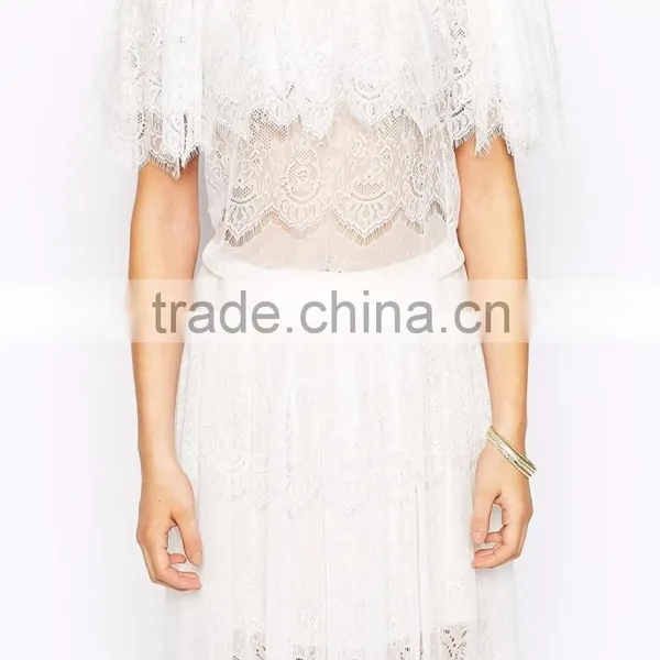 MGOO Design Vintage Boho Lace Off Shoulder Maxi Dress White Embroideered Elegant Bohemian Dress photo-3