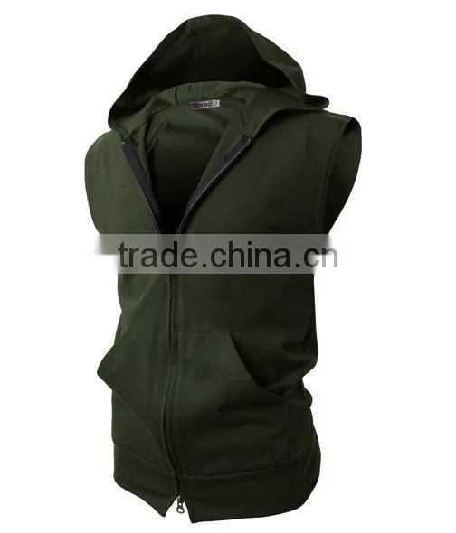 OEM New Design Cotton Plain Wholesale Sleeveless Hoodie Mens Dress Vest With Zip photo-6