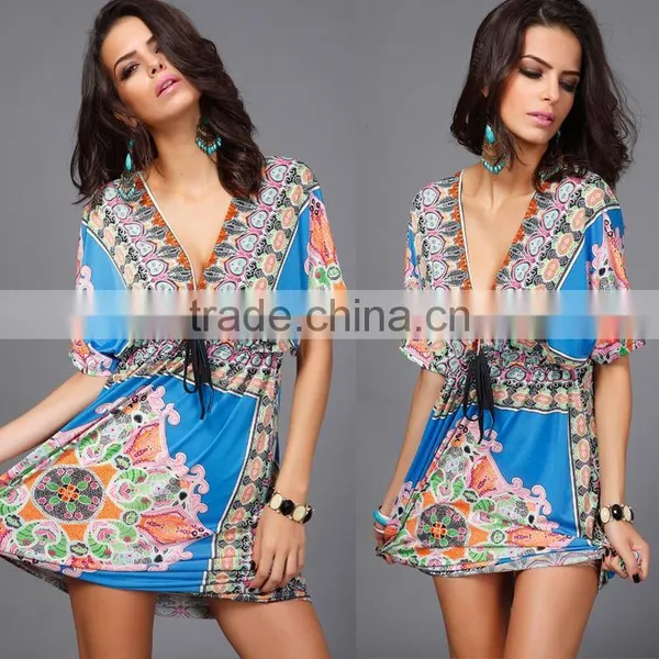 Walson Newest Fashion Milk Silk Sexy V-neck Dress Skirt Big Yards Beach Holiday Dress photo-3