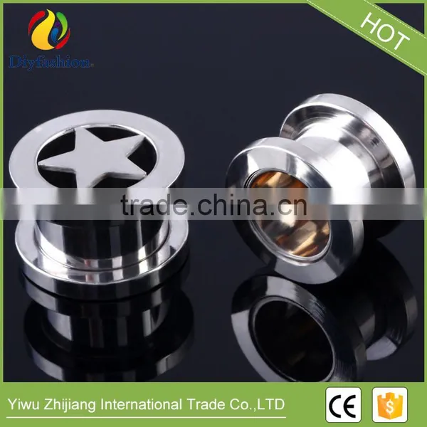 3 Colors Stainless Steel Pentagram Shape Channel Ear Plug photo-2
