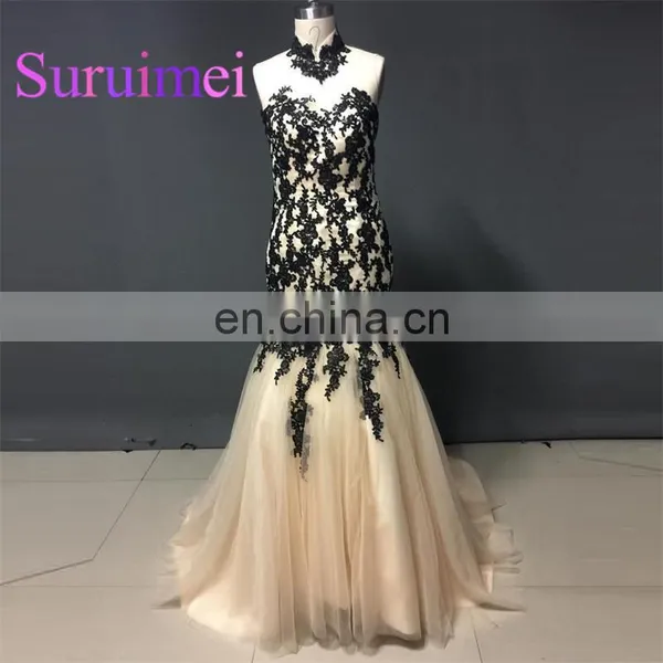 Free Shipping 2017 High Neck Prom Dresses With Appliques Lace Formal Evening Gowns