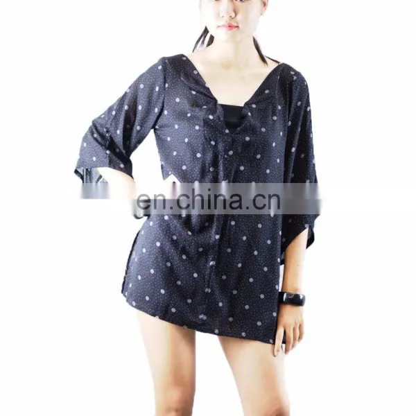 NAPAT Wholesale Long Sleeve Rayon V-Neck Casual Woman Blouse