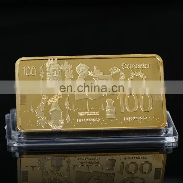 WR 100 Canadian Dollar Quality 24k Gold Plated Bar Metal Crafts With Plastic Case for Home Collection photo-2