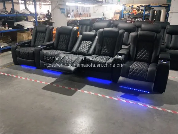 Modern Electric Recliner Home Theater Sofa,black Leather Power Private Cinema Sofa,power Home Theater Seating photo-2