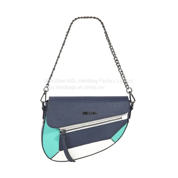 Lovely Small Chain Shoulder Bag Ladies Unique Contrast Synthetic Leather Satchel Handbag for Women