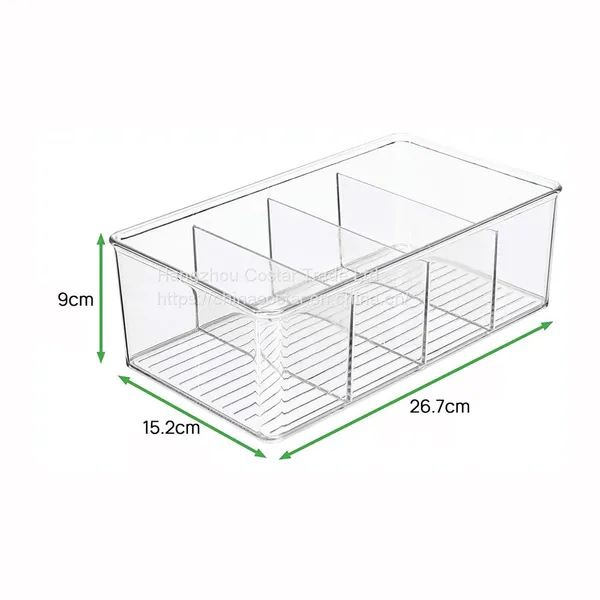 Clear Plastic Food Storage Bin Organizer With 4 Compartments for Kitchen Cabinet, Pantry, Shelf, Drawer, Fridge, Freezer Organization photo-4