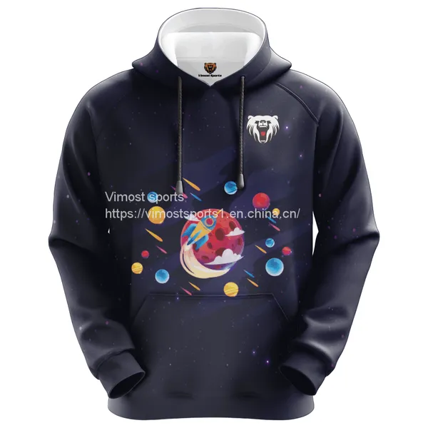 2022 Customized Sublimation Dark Blue Hoodie With Planet Pattern photo-2