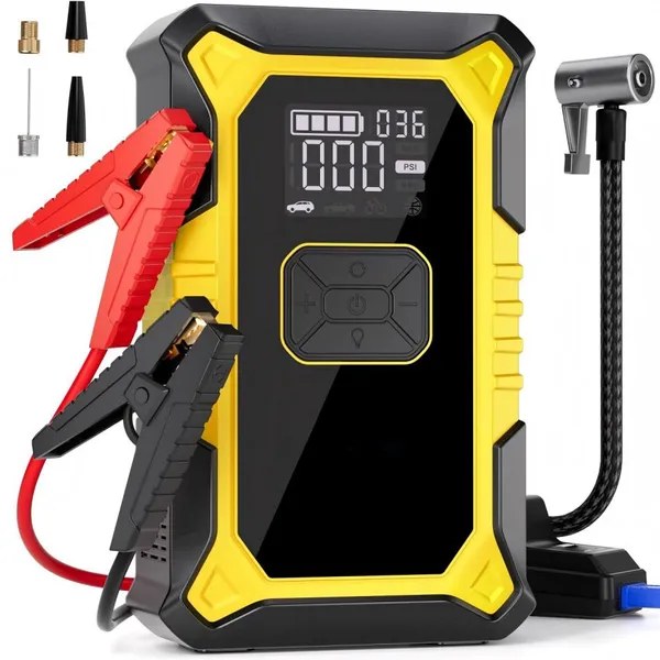 12000mAh 44.4wh 1800A Car Battery Booster (6.0 Gas/3.0L Diesel) with 150PSI Auto-Shutoff Tire Inflator