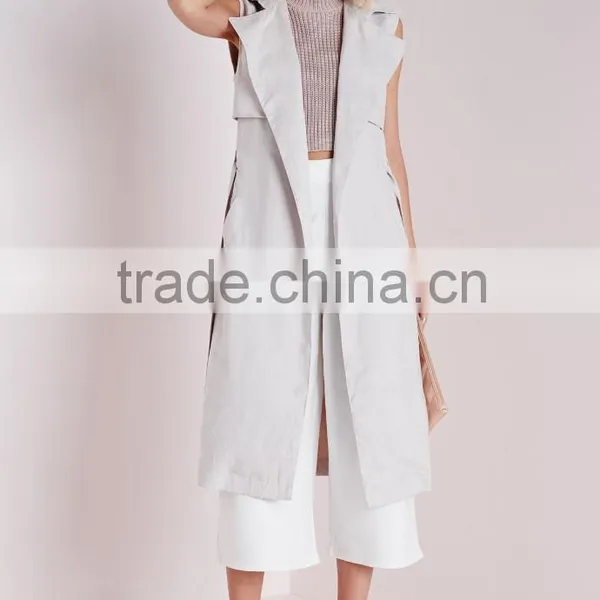 2015 Women Winter Sleeveless Long Faux Suede Trench Coat photo-5