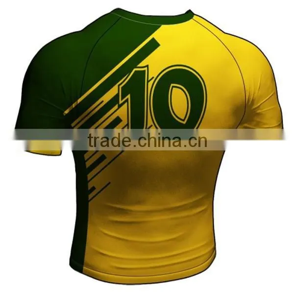 Yellow and Green Color Design Rugby Jersey With Sublimated Numbers photo-2