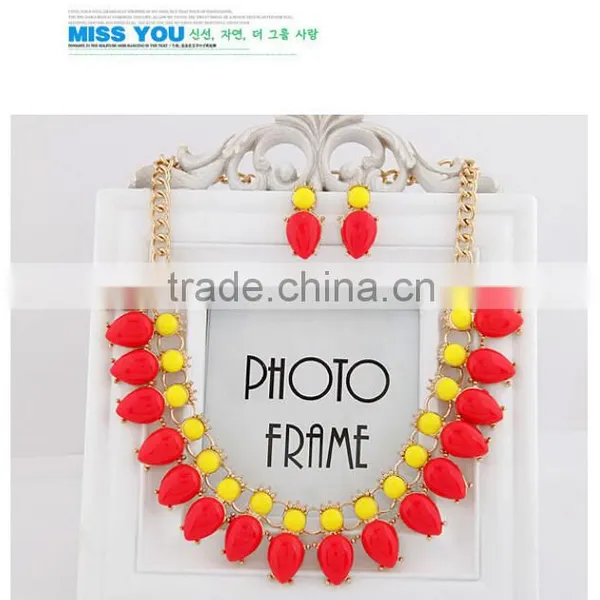 Fashion Fluorescence Color Water Drop Beads Bib Necklace Candy Resin Beads Necklace photo-2