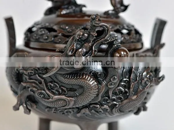 Japanese Dragon Ornament Collection Dragon and Bamboo Design Vase , Incense Burner and Candlestick Set Made in Japan