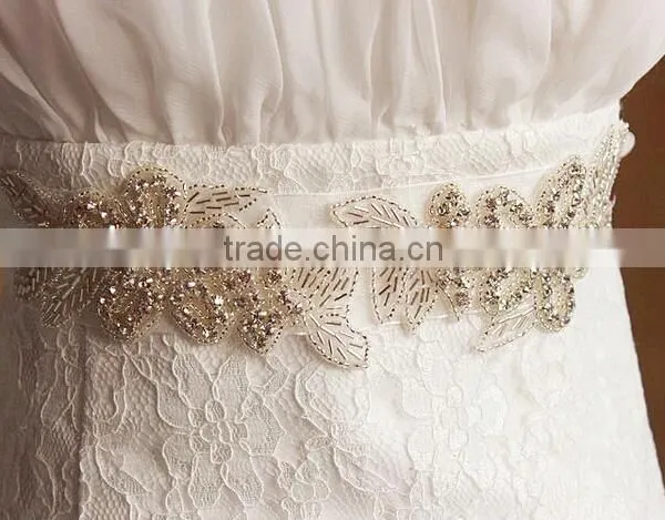 24*5.8cm Leaf Clear DIY Craft Bridal Sash Rhinestone Trim Belt photo-2