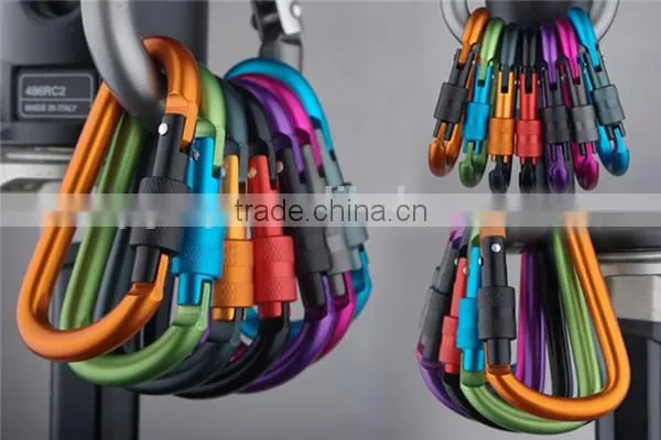 Aluminum Alloy D Shape Carabiner Screw Lock Bottle Hook Buckle Hanging Padlock Key Chain Camping Hiking
