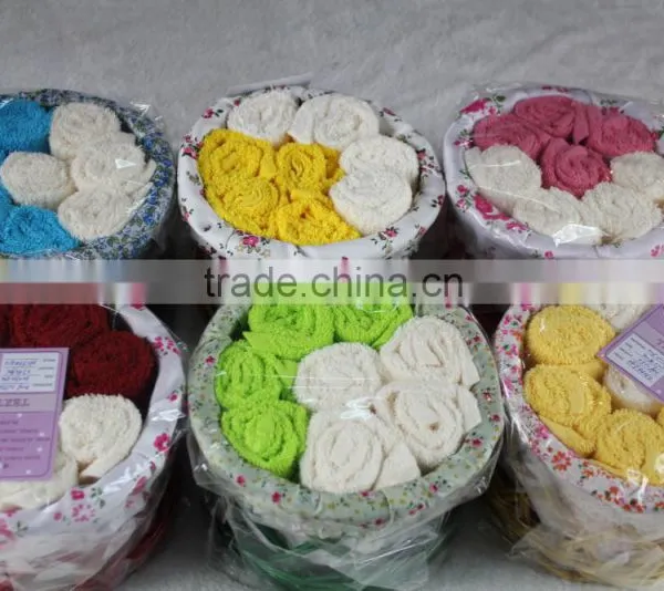 Custom Color Cotton Face Towel Packed in Willow Basket