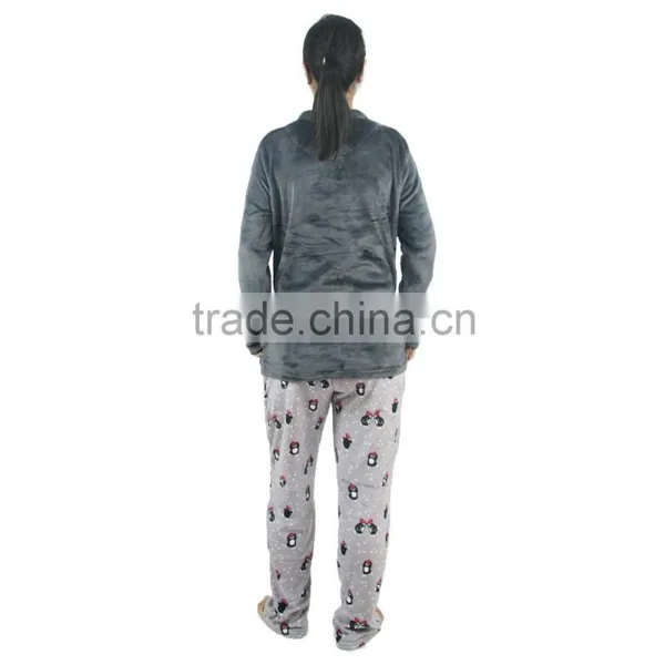 Kevince Women Polyester Flannel Pyjama Set Penguin KnittedMOQ 1000sets OEM Factory Directly photo-3