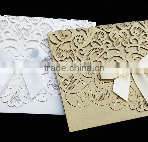 Wedding Decorated Custom Elegant Wedding Invitation Card With Ribbon Bow photo-2