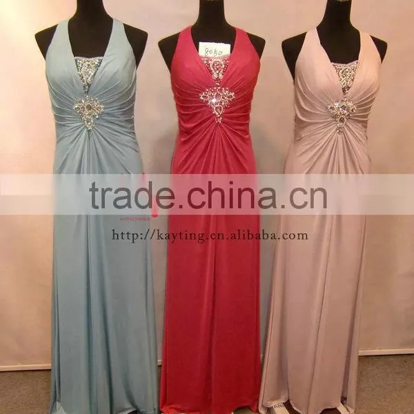 Elegant Halter See Through Backless Beaded Evening Dress Mother of the Bride Dress photo-4