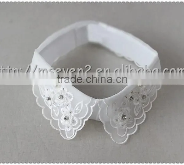 Customized White Organza Flower Embroidery Necklace, Crystal Rhinestone With Sequins Beaded Elegant Collars photo-4