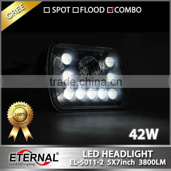 5x7in 42W High Power Automotive Truck off Road Sealed Beam Led Headlight Dual Beam With Halo Ring H4 Plug photo-5