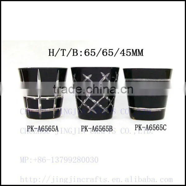 Hotel Best Selling Black Colored Crystal Cut Glass Candle Holder and Container photo-3