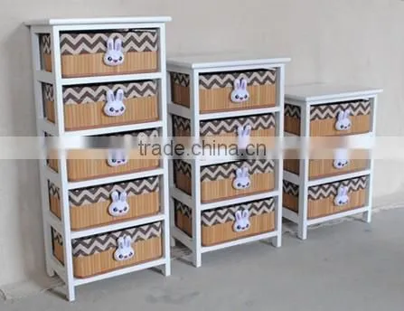 Шкаф из дерева с ящиками из ткани / Комод для гостиной photo-3