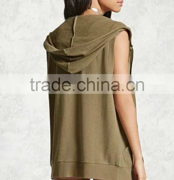 OEM Women Sleeveless Hoodies Plain Blank Stylish 100% Cotton Zip Up Gym Sleeveless Hoodie For Gym photo-4