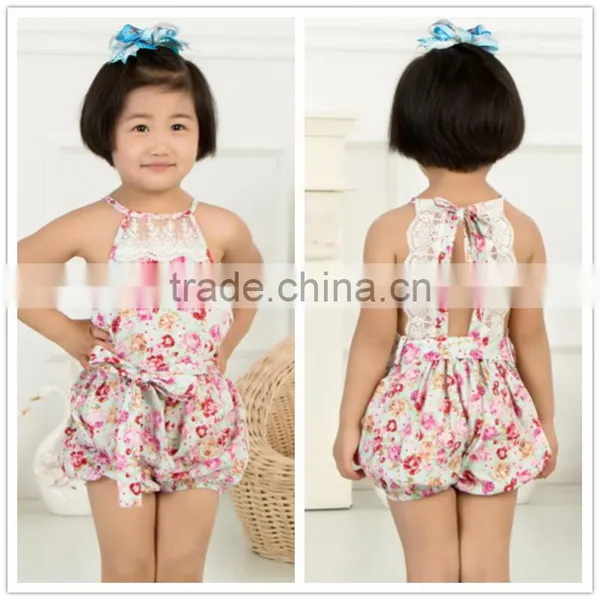 2017 Newest Rose Light Pink Floral Cotton Belt Jumpsuit for Baby Girls photo-2
