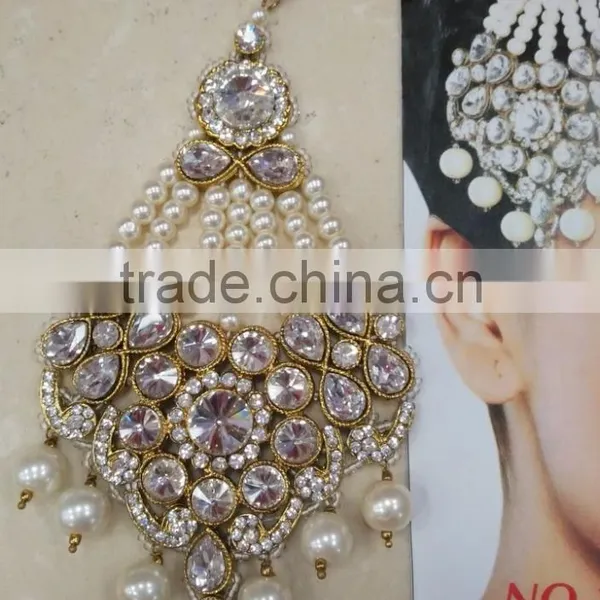 Hair Accessory JHOOMAR JHUMAR Passa TIKA CRYSTAL BEADS GOLD PLATED photo-4