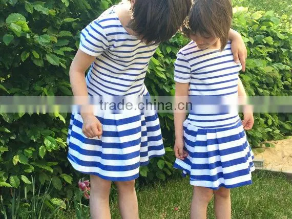 2017 New Style Baby Clothes Cheap Wholesale Children's Boutique Short Sleeve Blue Summer Children's Stripe Dress photo-3