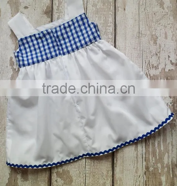 Wholesale Price Blue Grid With Bottom Ric Rac Short Frock Casual Dress photo-2