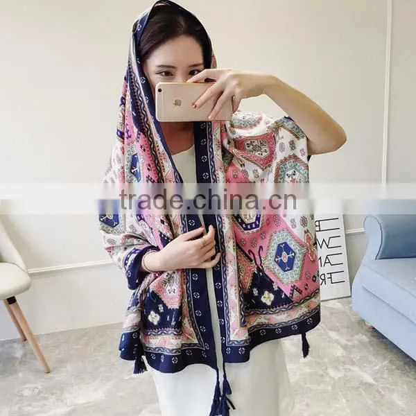 2017 New Spring China Girl Scarf National Wind Geometric Figure Cotton Material for Trip Women Tippet photo-5