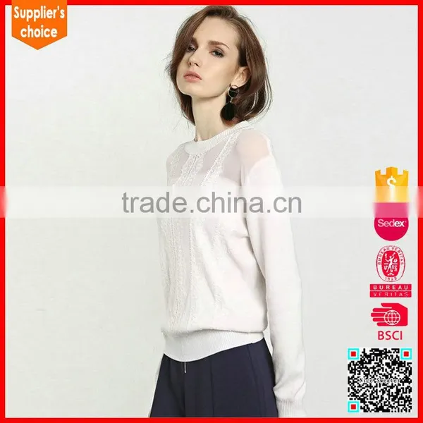 Hot Selling Long Sleeves Lace Knitting Patterns Lace Bottom Sweater