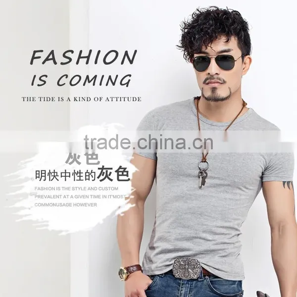 High Quality China Factory Plian Slim Fit Cotton v Neck T Shirts For Men photo-5