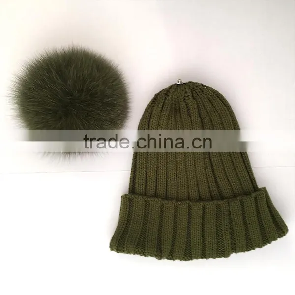 Myfur Custom Fox Fur Pom Pom Winter Knitted Beanie Hat for Adults photo-3