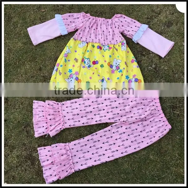 Easter Festival Spring Girl Ruffle Set Baby Girl Easter Rabbit Printed and Pink Arrow Style Fashion Boutique Girl Dress Clothing photo-6