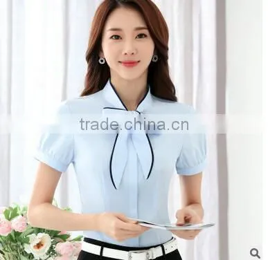 White and Blue Colour Hot-selling Latest Office Blouse Patterns Formal Sexy Blouse Tops photo-4