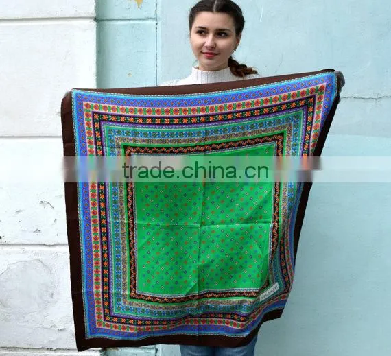 Vintage Silk Scarf, Geometric Print, 70s Flower Silk Scarf, Vintage Designer Scarf, photo-2
