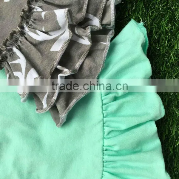 Girls Summer Outfits Baby Girls Boutique Clothing Girls Reindeer Outfits Bib Top Grey Ruffle Shorts With Matching Headband photo-4