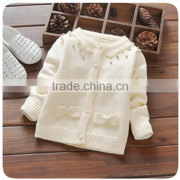 Sweet Baby Girls Cotton Sweaters Design With Beads and Bowknots For Children Knitted Cardigan photo-4