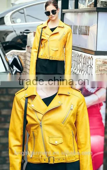 Latest Models Yellow Womens Motocycle Cool Fashion Leather Jacket photo-4