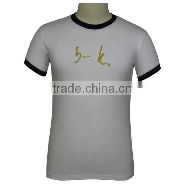 Rib Collar Short Sleeve White Golden Embroidery Tshirt photo-2