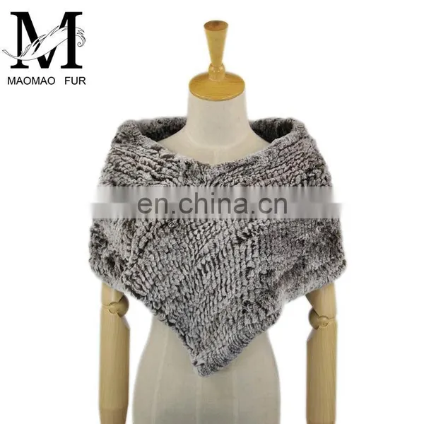 Promotional Custom Made Genuine Real Rabbit Fur Shawl / Handmade Knitted Neck Scarf photo-2