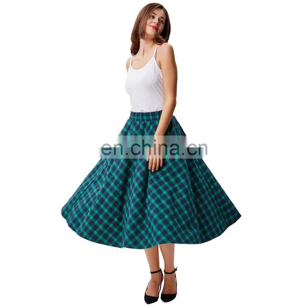 Kate Kasin Occident Women Fashion Grid Pattern Plaid Cotton A-Line Skirt KK000633-1 photo-4