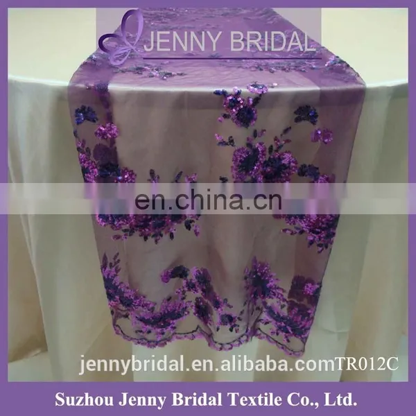 TR012B Sequin Embroidered Organza Wedding Yellow Table Runner photo-3