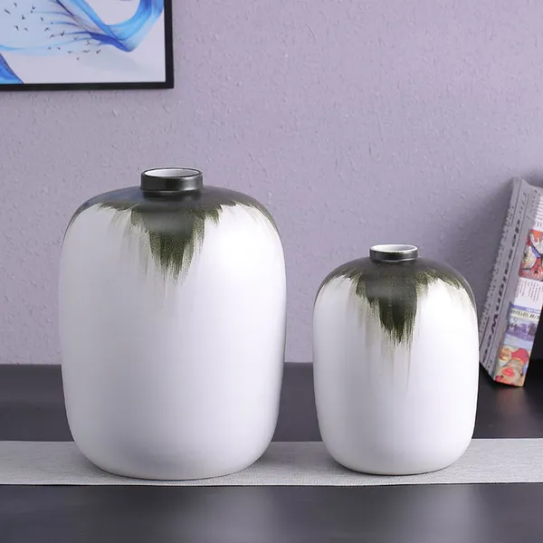 Large Calibe Wax Gourd Round Trapezoid Green And White Ceramic Vase Creative Home Decor photo-2