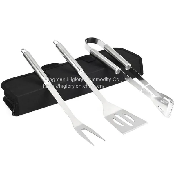 Hot Sale 3pcs Stainless Steel Barbecue Grill Tools Set Cooking Utensil Outdoor Camping BBQ Tools Set photo-2