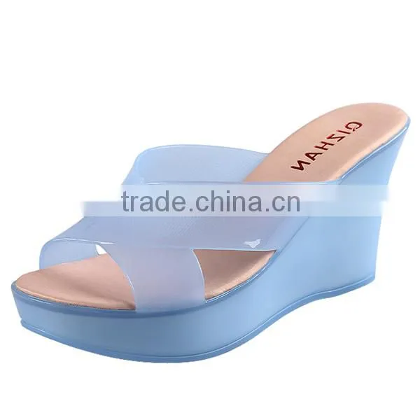 Wholesale Jelly Shoes Candy Color Glass Slipper Wedge Heel Slippers photo-6